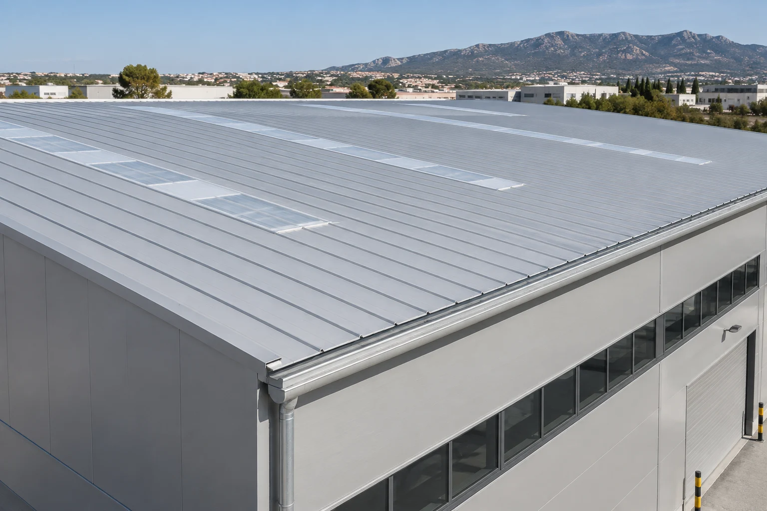 Cubierta industrial nueva de panel sándwich tras una rehabilitación